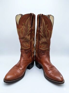 Men's Paul BOND Custom Brown Western Leather Cowboy Boots, Size 9.5D Handmade